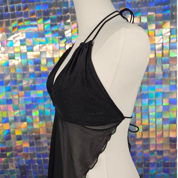 SHEIN Black Mesh Halter Top Handkerchief Hem XL US 12 Rave Clubwear - Picture 6 of 7